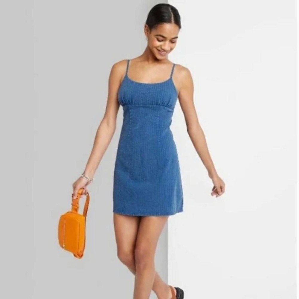 Wild Fable Blue Textured Mini Dress Cutout Back Smocked‎ Sundress New XS